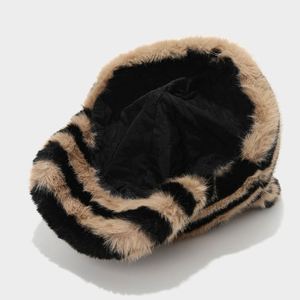 Gorro de Béisbol con Orejas de Gato, Peludo, con Estampado de Cebra, Grueso y Cálido, para Mujer, Estilo Casual Diario, Otoño-Invierno 2025 - Product Image 5