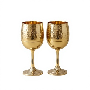 Hammered Gold Brass Metal Wine <b>Glasses</b> <b>Set</b> Of 2 For Wedding Occasion Glam Stemmed Barware Drinkware Wine <b>Glass</b> - Product Image 1