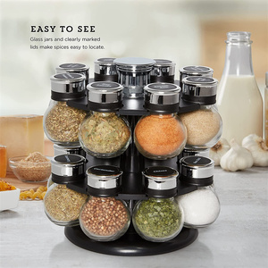 Vente chaude 16 PCS Bocaux <span class=keywords><strong>à</strong></span> <span class=keywords><strong>épices</strong></span> tournants avec support de support Ensemble de bocaux d'assaisonnement en verre <span class=keywords><strong>rotatif</strong></span> - Product Image 4
