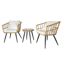 Meubles de patio Boho canapé d'intérieur et d'extérieur ensemble de chaises de chat en rotin osier beige