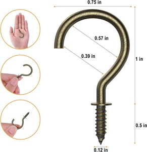 Crochet de plafond en acier au carbone peint bronze de 1 pouce, à visser, robuste, pour fixation murale - Product Image 2