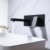 Robinet mélangeur mural noir mat en laiton brossé pour lavabo encastré, idéal pour hôtels de luxe