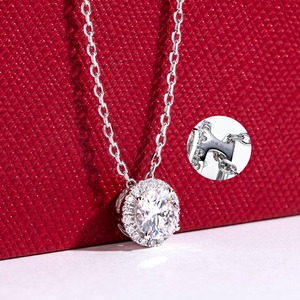 14K <b>Solid</b> White Gold Halo Pendant <b>Necklace</b>, 1 Carat D Color & Flawless Moissanites, 40+2+3mm Adjustable Sterling <b>Silver</b> Chain - Product Image 3
