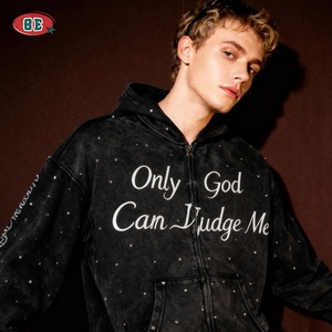 Tùy Chỉnh In Ấn Logo Chất Lượng Cao Người Đàn Ông Thời Trang Hoodies Quá Khổ Rửa Axit Cổ Điển Cộng Với Kích Thước XXL Tùy Chỉnh Rhinestone Áo Cho Nam Giới - Product Image 3
