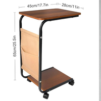 Table d'appoint mobile en forme de C pour canapé, table d'appoint avec poche de rangement et roulettes
