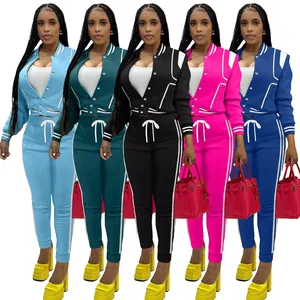 2023 Women 2 Piece Set Varsity Baseball Coats Jackets Autumn Winter Warm Streetwear Long Sleeve Bomber Jacket And Pant Set Women