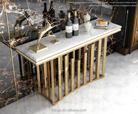 Table console en acier inoxydable doré à vendre, table console rectangulaire de luxe avec plateau en marbre, décoration de coquille, tables d'entrée