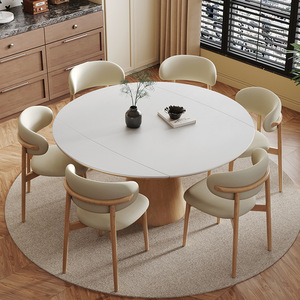 Nordic Solid Wood Slab <b>Dining</b> <b>Table</b> Round Convertible Extendable For <b>Dining</b> Room - Product Image 4