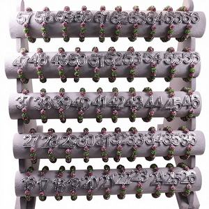 Pulsera de la Amistad con Cuentas <span class=keywords><strong>Swarovski</strong></span> Rosa y Verde de la Asociación de Hermanas, Cadena Elástica de Aleación con Perlas y Diamantes con Número 0-100 - Product Image 1