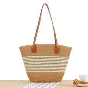 Gran oferta, bolso de mano de playa de verano para mujer, fibra <span class=keywords><strong>Natura</strong></span> tejida a mano con cierre de cremallera y dos asas/correas forradas de poliéster - Product Image 3