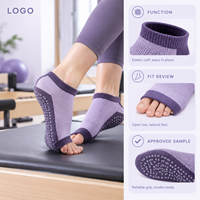 Chaussettes de Pilates à bout ouvert avec grip, lavande et blanc, spécifications complètes pour acheteurs, développement en usine, programme de vente en gros