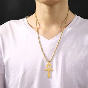Vintage <strong>Ankh</strong> Cross Pendant <strong>Necklace</strong> Link Chain Stainless Steel Mens Gift Fashion - Product Image 6