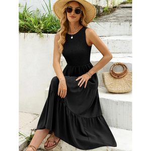 Vestido Largo Casual de Verano para Mujer, Sin Mangas, Cuello Redondo, Estilo Bohemio, con Volantes, para Playa, Tejido Transpirable - Product Image 6