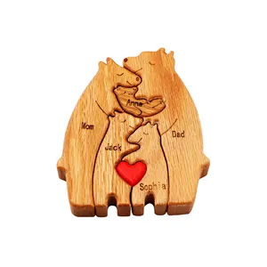 木製のパーソナライズされたクマの家族のテーマアートパズルDiyの姓パズルデスクトップの装飾家の装飾家族のためのカスタマイズされたギフト