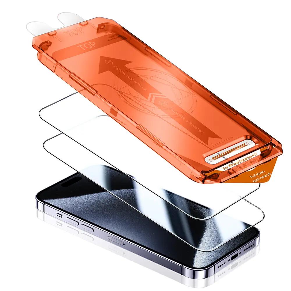 簡単な携帯電話デザインを備えたiPhone15 14 ProMax用の新しいHDクリアプライバシースクリーンプロテクターインストールキット