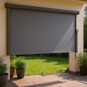 Auvent latéral rétractable d'extérieur 71 x 138 pouces en polyester gris, écran de terrasse anti-UV 30+, protection contre le vent, design minimaliste - Product Image 2