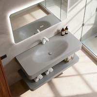 Lavabo double vasque monobloc en quartz moulé, évier en pierre sans joint, anti-traces d'eau, entretien facile, pour salle de bain