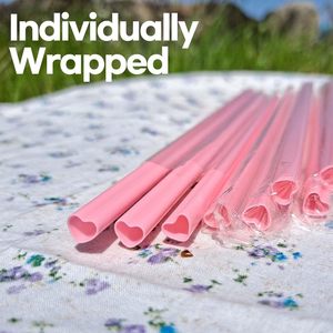 Pailles en plastique en forme de cœur rose et rouge pour la Saint-Valentin, emballées individuellement - Product Image 2