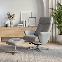 Fauteuil pivotant moderne avec repose-pieds, revêtement en tissu, base en métal, dossier rembourré en mousse, meubles de salon.