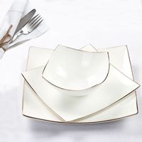 Assiette carrée en porcelaine fine écologique personnalisable, bord doré, design moderne et minimaliste, compatible lave-vaisselle et micro-ondes, pour hôtel