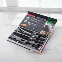 Ensemble de 5 couteaux de chef multifonctionnels écologiques en acier inoxydable avec manches en plastique, comprenant un éplucheur, des ciseaux et un couteau, idéal pour un cadeau