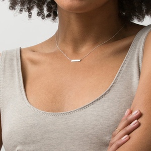 Kalung Batang Persegi Panjang Horizontal Kosong Perak <span class=keywords><strong>Sterling</strong></span> S925 untuk Wanita, Model Trendi dan Laris, Ukuran 16X3cm - Product Image 1