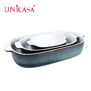 Lot de 5 Set de Cuisson en Céramique Plat de Cuisson à Pain Rectangulaire avec Poignée Ramequin Rond Pour Cupcakes En Glaçure Ré - Product Image 1