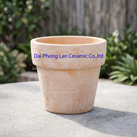Pot de fleurs en terre cuite avec un design rond pour la plantation en jardin, style rustique, non revêtu, jardinière durable