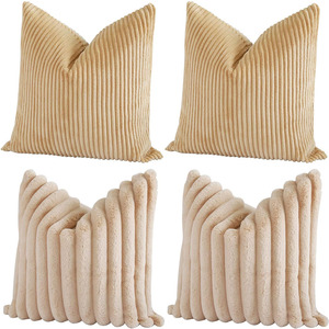 ปลอกหมอนอิงลายทางผ้าคอร์ดูรอย ปลอกหมอนขนเฟอร์เทียม ปลอกหมอนอิงตกแต่งโซฟา ปลอกหมอนโซฟา - Product Image 1