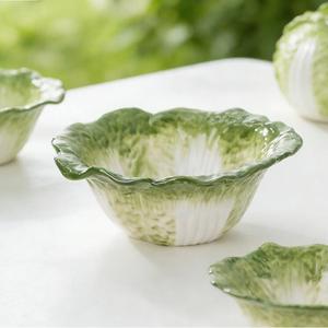 Juego de Vajilla de Porcelana Cerámica, Plato Hondo con Diseño de Repollo en Relieve, Color Verde Puro, Creativo - Product Image 6