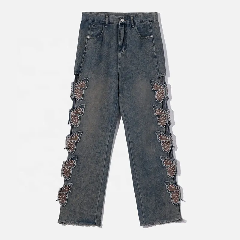 GDTEX jeans personalizzati a vita alta con taglio a farfalla jeans a gamba dritta pantaloni lunghi in denim y2k