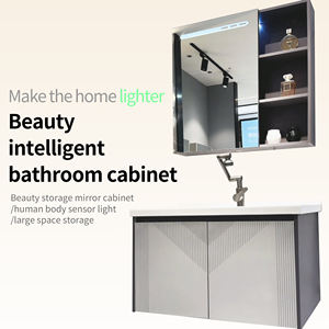 Juego de muebles de baño de buena calidad, armario de almacenamiento delgado de aluminio espacial, baño <span class=keywords><strong>con</strong></span> <span class=keywords><strong>espejo</strong></span> de lavabo integrado <span class=keywords><strong>con</strong></span> iluminación - Product Image 2