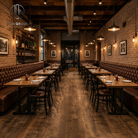 Muebles Comerciales para Restaurantes Ron Group, Mesa Rectangular de Madera Maciza, Silla de Madera, Asientos de Cuero con Botones