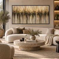 Peinture sur toile abstraite dorée champagne, effet goutte à goutte, art mural texturé neutre pour la décoration de hall d'hôtel, salon, bureau