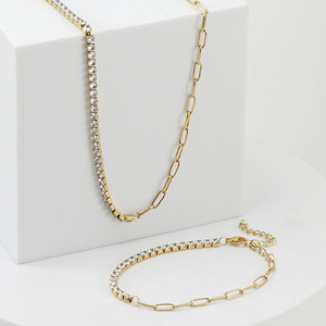 ZOGXIN Necklace And <b>Bracelet</b> <b>Set</b> Gold Tone Crystal Geometric Design For Women Daily Party Wear - Product Image 4