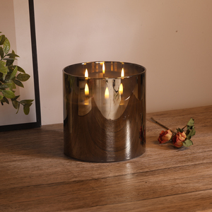 Vela <span class=keywords><strong>de</strong></span> Parafina Matti's con <span class=keywords><strong>Tres</strong></span> Mechas, Llama Realista en 3D, Funciona con Pilas, LED Blanco Cálido, Control Remoto, Decoración para el Hogar, Pilar <span class=keywords><strong>de</strong></span> Vidrio Alto - Product Image 3