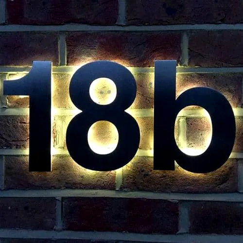 Numéro de maison Led personnalisé en acier inoxydable, panneau led en métal éclairé dans l'obscurité