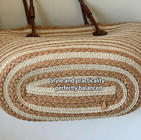 Sac tissé de style français pour femmes, grand sac à main rayé, sac de plage de style pastoral pour les vacances en bord de mer