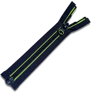 سحاب ملابس مخصص بالجملة من المصنع بخيط خياطة أخضر مزدوج 5 #   سحاب نايلون أسود بقفل تلقائي مفتوح الطرفين - Product Image 1