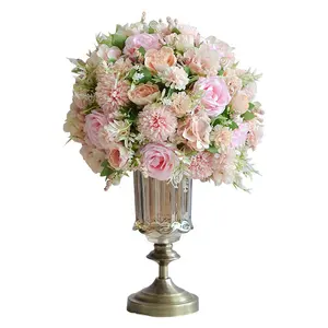 C2122 Groothandel Wit Roze Handgemaakte Vaas Zijden Bloemen Arrangement Kunstmatige Centerpieces Bloemen Voor Bruiloft Tafel Decor
