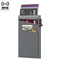 Dompet penyimpan kartu pria, minimalis ramping logam memblokir RFID gaya bisnis casing Anti Maling untuk kartu uang dan dompet perjalanan