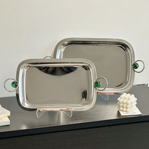 En gros Personnalisé De Luxe <span class=keywords><strong>Argent</strong></span> Miroir Plateau En Acier Inoxydable Hôtel Plateau De Service pour Dessert Au Chocolat Caractéristique <span class=keywords><strong>D</strong></span>écorative - Product Image 4