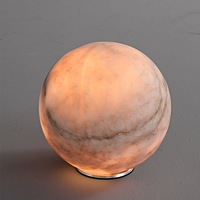 Lampe de table sphérique en albâtre naturel avec base en aluminium, lumière d'ambiance LED chaude pour chambre, bureau, salon