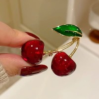 Sweet Fruit Series Cherry Collection Legering verzilverd strass druppelolie corsage broche pin accessoires