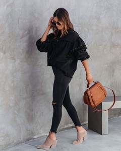 En gros Nouvelle collection automne Veste en jean vintage verte pour femme, style vieilli avec déchirures et coutures, style urbain, Blouses - Product Image 5