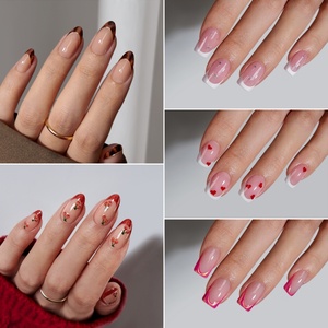 Short Almond Reusable Fake False <b>Nails</b> <b>Set</b> With Glue Wholesale Custom French Tip Soft Gel Private Label Press on <b>Nails</b> En Gros - Product Image 2