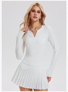 Manga comprida Lounge V-neck Top Magro Equipado Camisa de malha Workout Ginásio Yoga Running Tennis T Tops das mulheres - Product Image 6