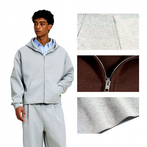 Hooded Zipper Sweatshirt Men Women Solid Color Cotton Knitted Pullover Autumn Casual Oversized Hoodie <b>Set</b> - Product Image 5