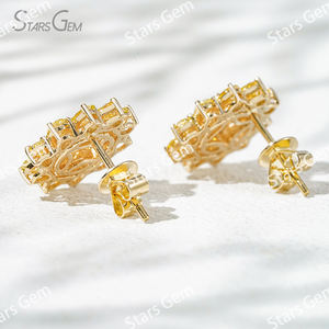 Pendientes de Oro Sólido de 18K con Diseño de Girasol, Diamante Amarillo de Laboratorio con Corte Marquesa de 1.6ct 2.3*4.3mm, Certificado IGI, de Starsgem - Product Image 4