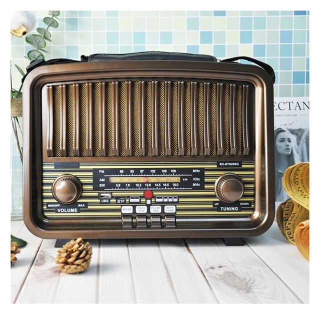 Golon RX-BT929SQ Retro Throwback Vintage Transistor Built-In Speaker Big Box Portable Wooden Table USB TF Card FM AM Radio MP3